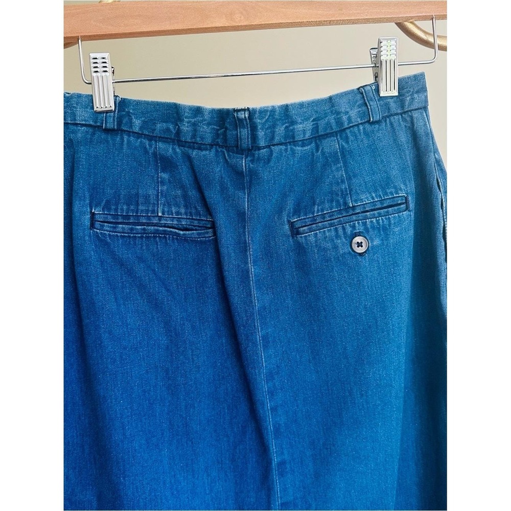 Vintage Lands End Denim Midi Skirt Blue Cotton Pleated High Waist Made in USA - Picture 6 of 7